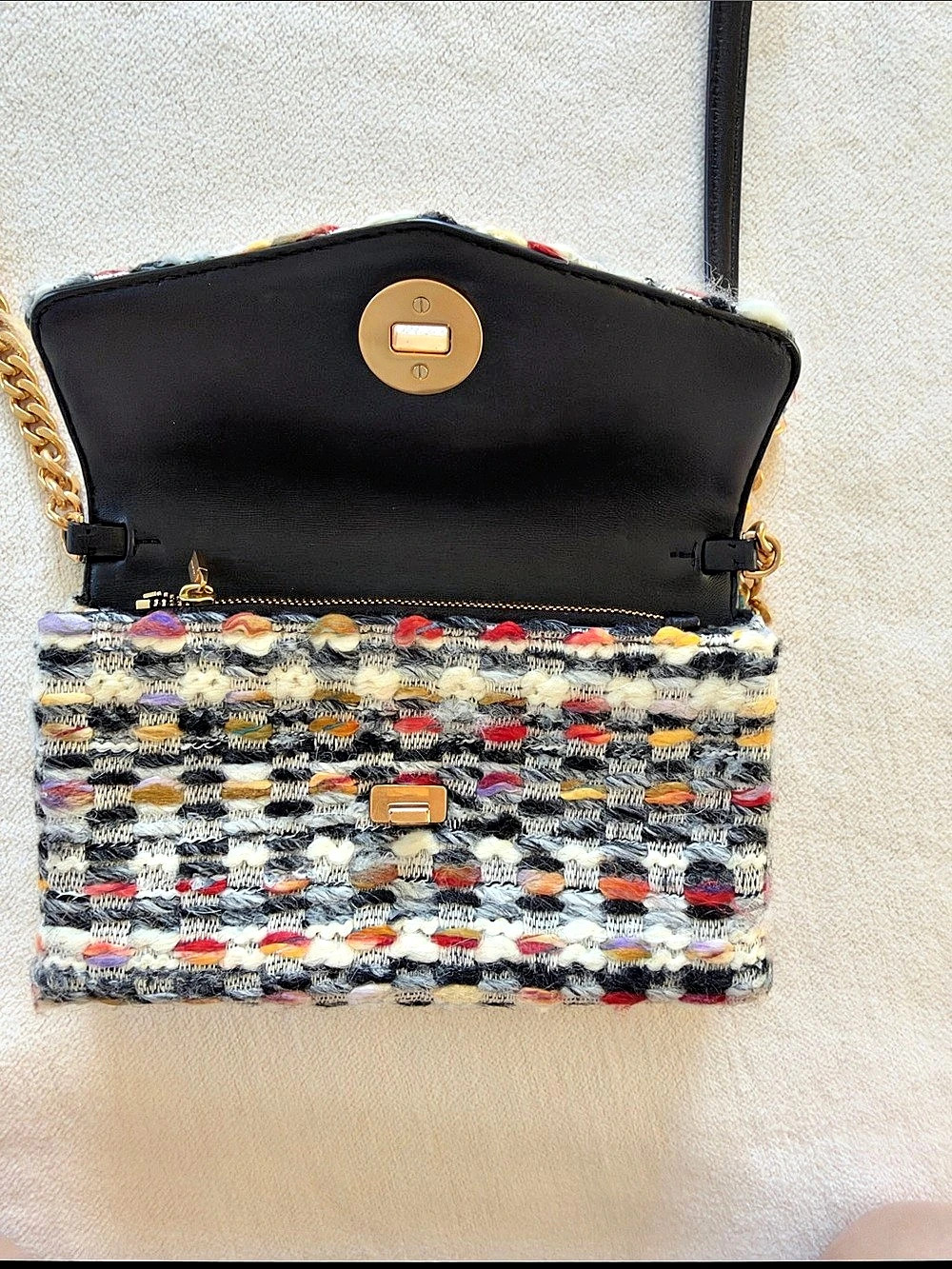 Tory Burch Small Kira Tweed Convertible Shoulder Bag Multicolor & Black - Picture 3 of 9